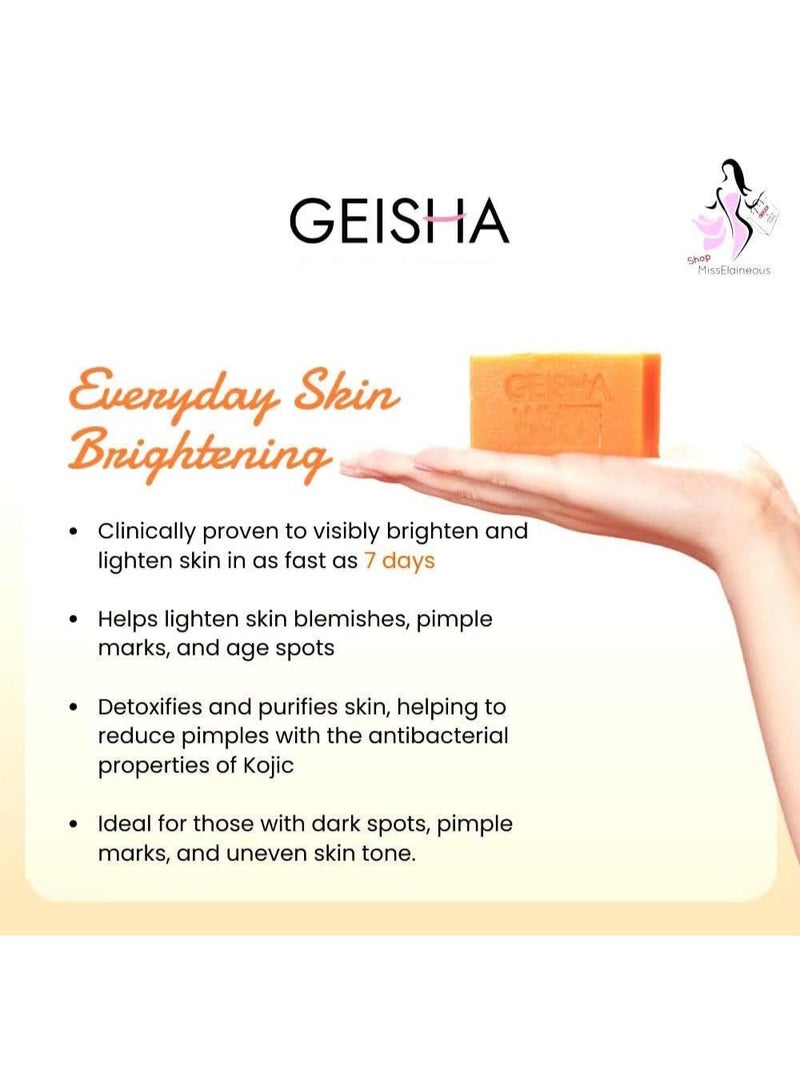 Geisha Brightening Soap Bar with Papaya Extract Designed to exfoliate gently, cleanse impurities, and improve skin clarity while enhancing brightness and softness through a clinically tested, paraben-free formulation. - Image 3